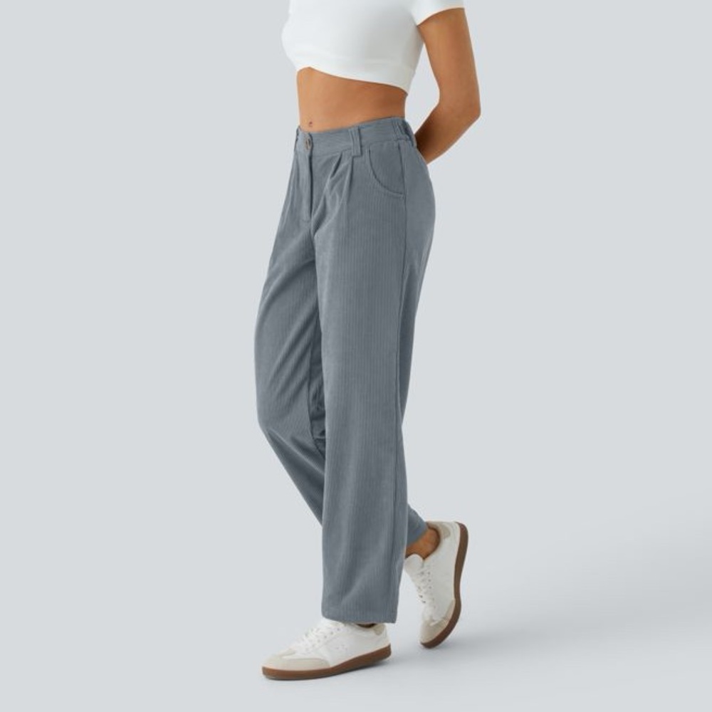 NWT HALARA Mid Rise Zipper Pocket Corduroy Casual Pants in Blue Women’s Sz Large